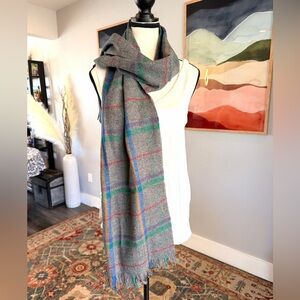 Levi's Gray Plaid Scarf with Red and Green Accents